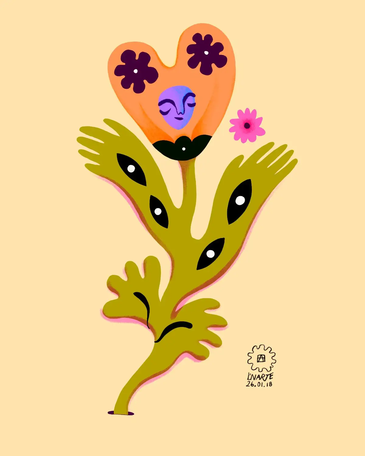 Dagens Blomma 26.01.18 — blommande figur med ögon, digital illustration av Amandah L'Narte