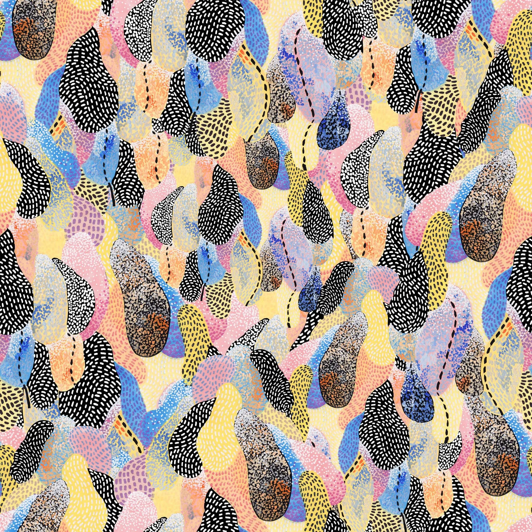 Passive Sleep i pastell — allover-mönster i rapport 130×130 cm, Amandah L'Narte